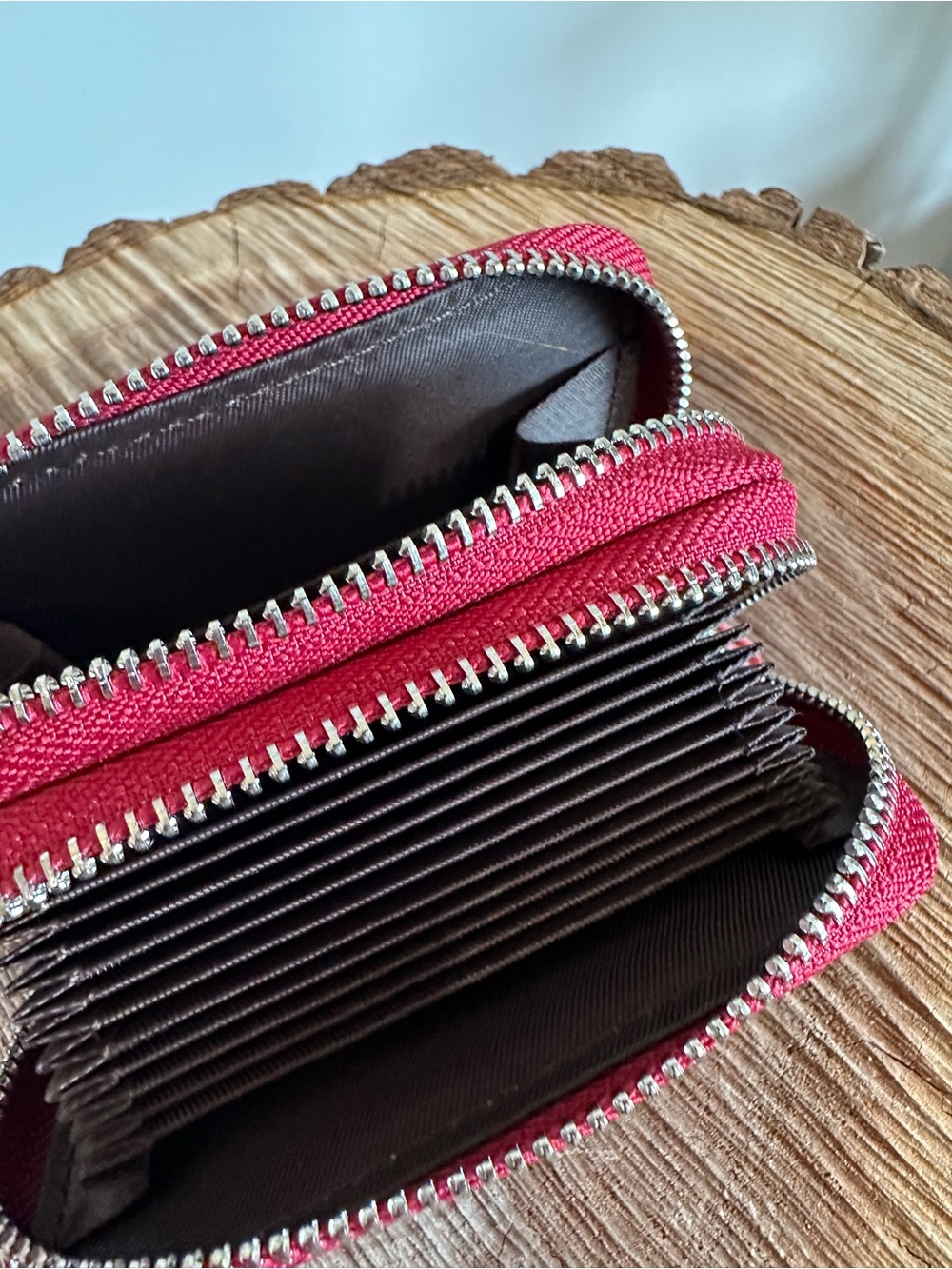 Double Zip Small Wallet Coin Pouch - Red - Picture 3 of 9
